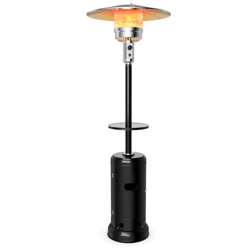 Outdoor Heater Propane Standing LP Gas Steel with Table & Wheels, Black