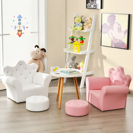 Children Upholstered Princess Sofa With Ottoman, Diamond Decoration, White Kids Chairs & Seating White at Gallery Canada