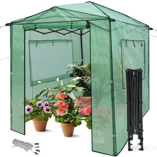 Portable Walk-in Greenhouse  with Window, Green