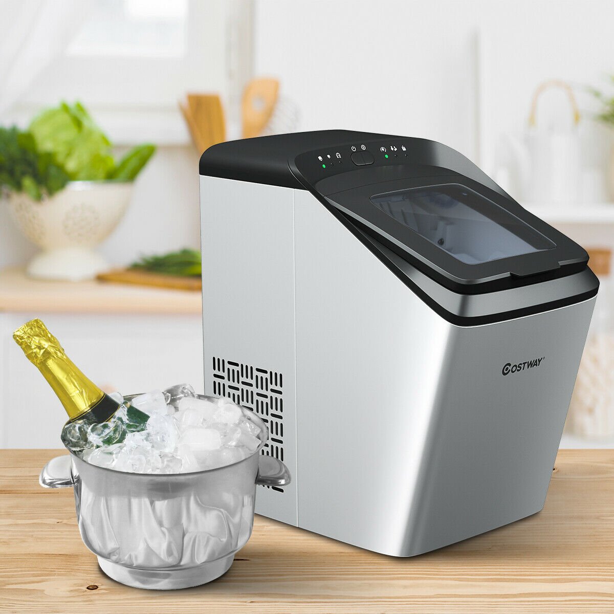 Stainless Steel Ice Maker 33Lbs/ 24Hrs Self-Clean Function with Scoop, Silver at Gallery Canada