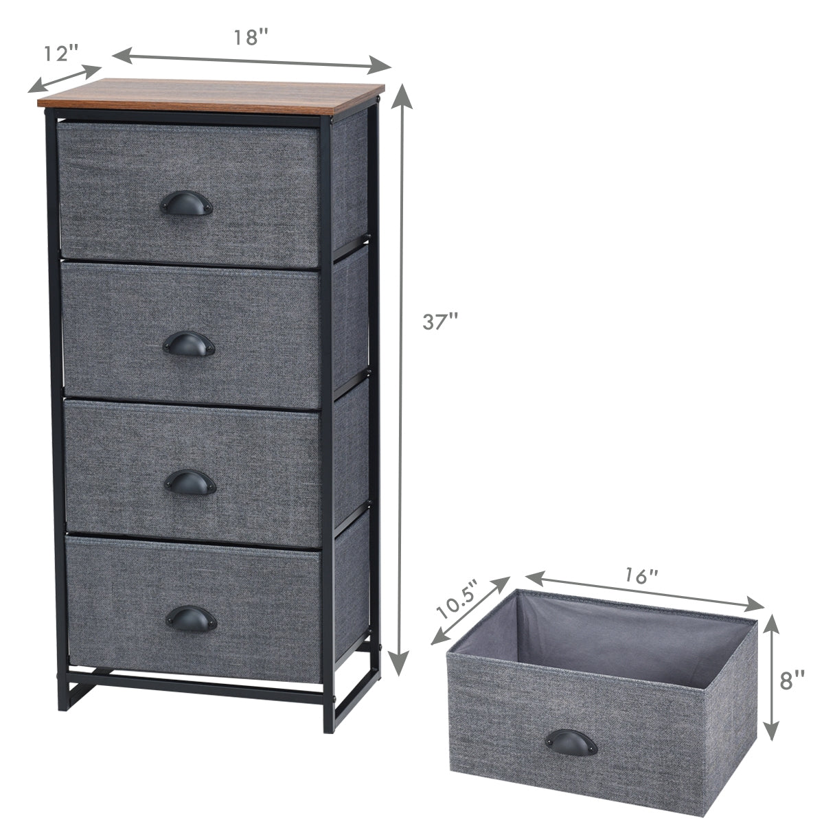 4 Drawer Chest Storage Tower Side Table, Black
