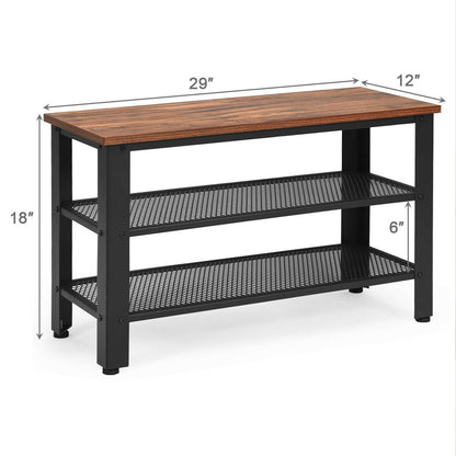 3-Tier Shoe Rack Industrial Shoe Bench with Storage Shelves, Brown at Gallery Canada