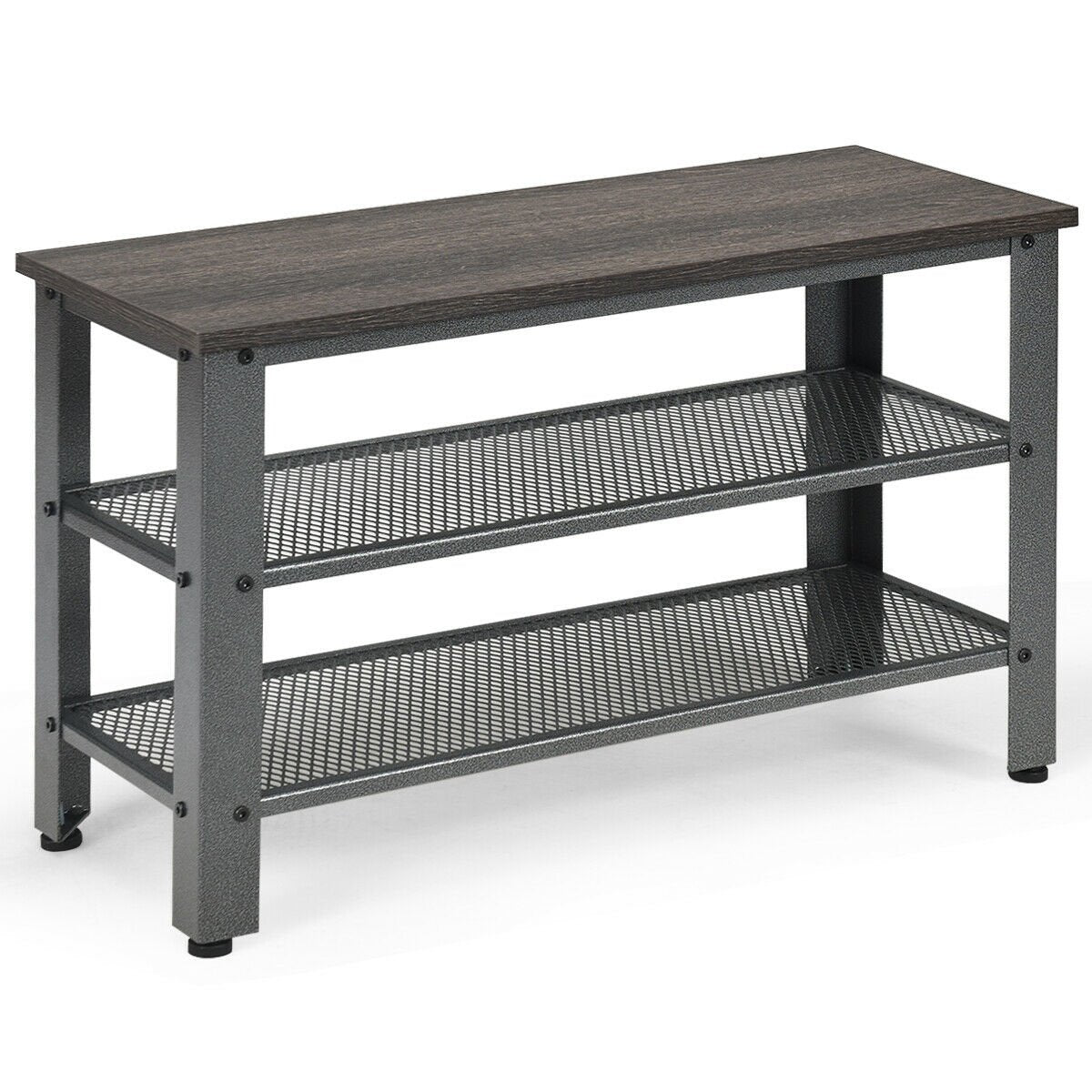 3-Tier Shoe Rack Industrial Shoe Bench with Storage Shelves, Black at Gallery Canada