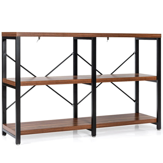3 Tier 47 Inch Console Metal Frame Sofa Table, Rustic Brown