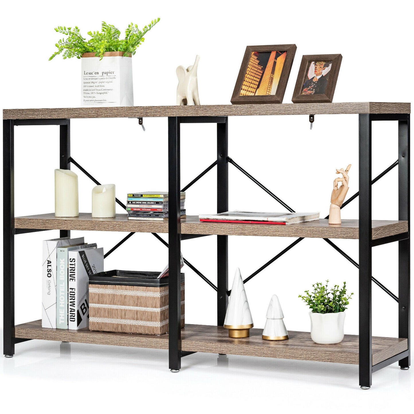 3 Tier 47 Inch Console Metal Frame Sofa Table, Natural Console Tables at Gallery Canada