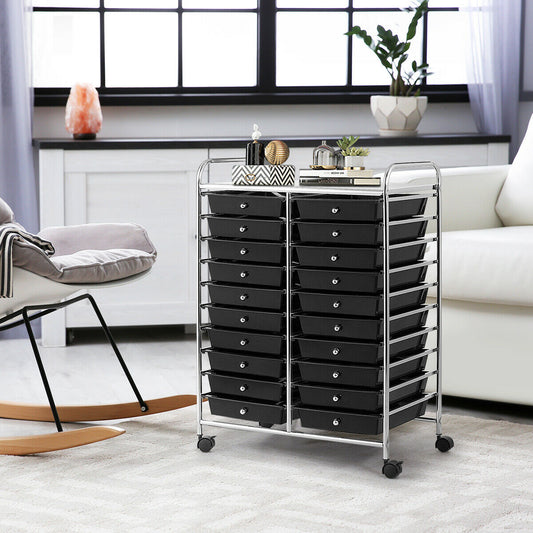 20 Drawers Rolling Cart Storage Organizer, Black File Cabinets Black at Gallery Canada