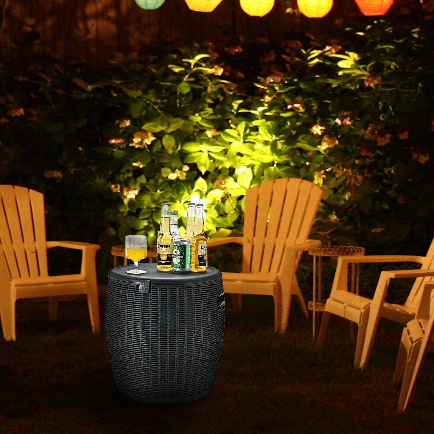 9.5 Gallon 4-in-1 Patio Rattan Cool Bar Cocktail Table Side Table, Black at Gallery Canada