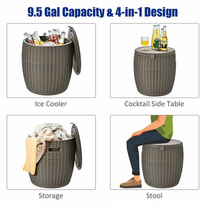 9.5 Gallon 4-in-1 Patio Rattan Cool Bar Cocktail Table Side Table, Brown at Gallery Canada