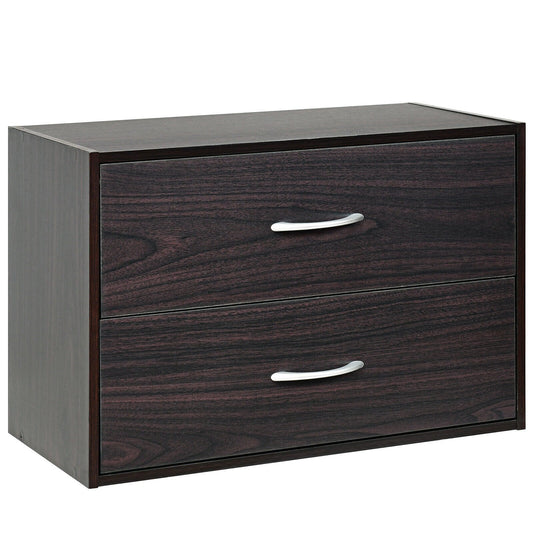 2-Drawer Stackable Horizontal Storage Cabinet Dresser Chest with Handles, Dark Brown
