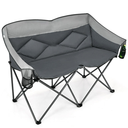 Folding Camping Chair with Bags and Padded Backrest, Gray at Gallery Canada