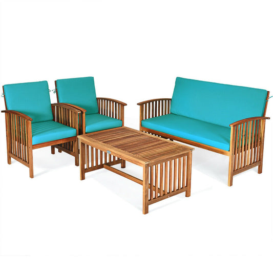 4PCS Patio Solid Wood Furniture Set, Blue