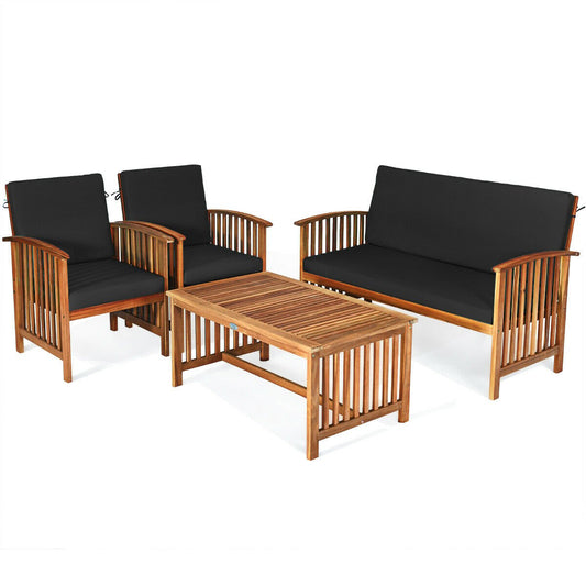 4PCS Patio Solid Wood Furniture Set, Black