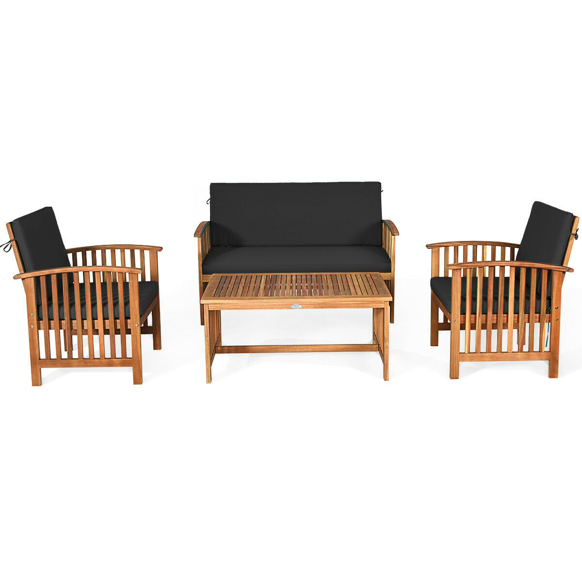 4PCS Patio Solid Wood Furniture Set, Black at Gallery Canada