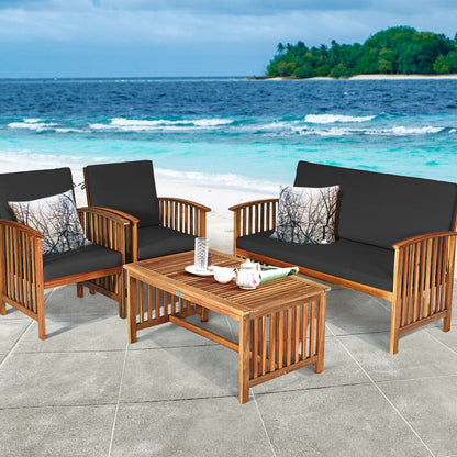 4PCS Patio Solid Wood Furniture Set, Black at Gallery Canada