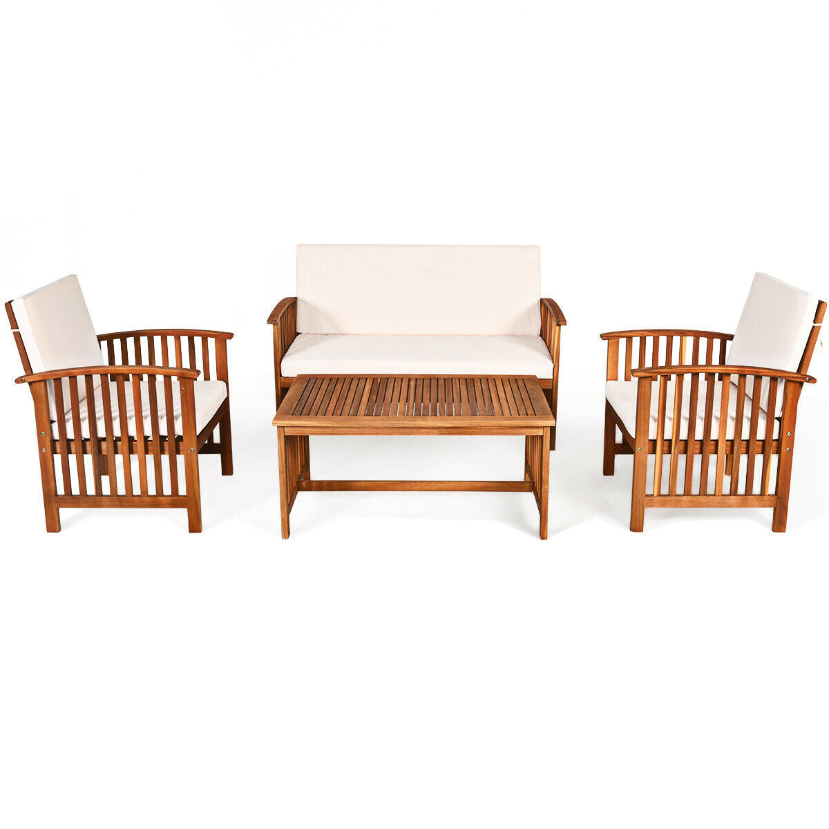 4PCS Patio Solid Wood Furniture Set, Beige Patio Conversation Sets at Gallery Canada