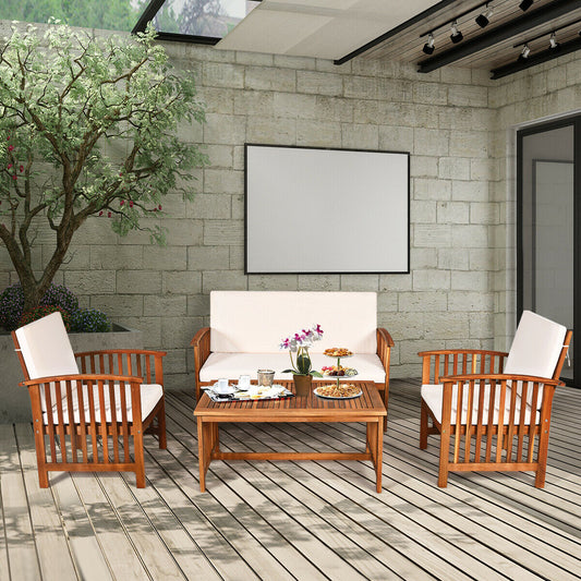 4PCS Patio Solid Wood Furniture Set, Beige Patio Conversation Sets Beige at Gallery Canada