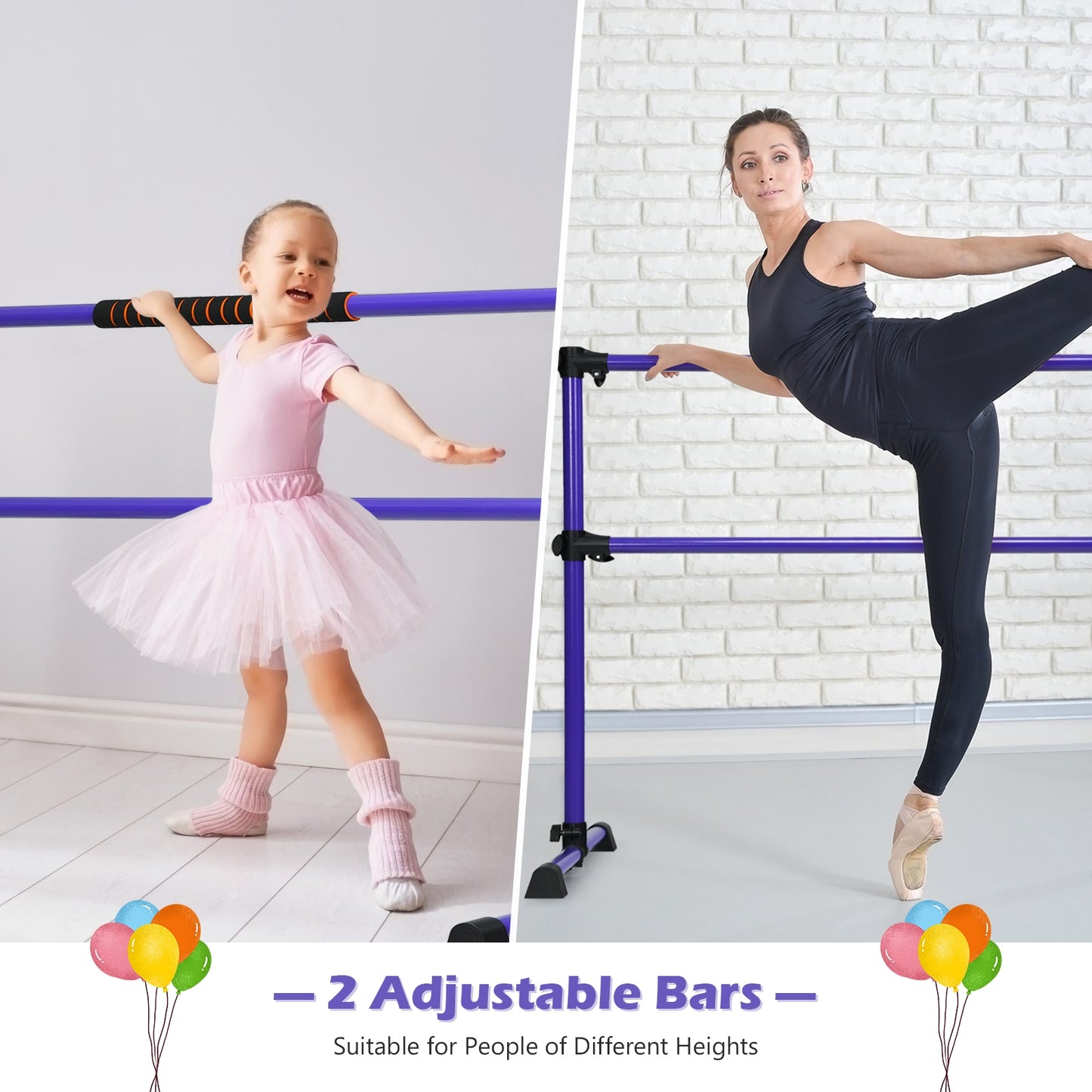 4 Feet Portable Freestanding Stable Construction Pilates Ballet Barre with Double Dance Bar, Purple Yoga Accessories at Gallery Canada