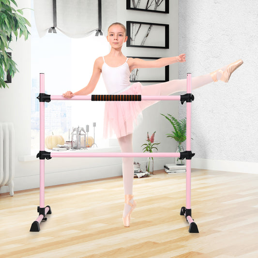 4 Feet Portable Freestanding Stable Construction Pilates Ballet Barre with Double Dance Bar, Pink Yoga Accessories Pink at Gallery Canada