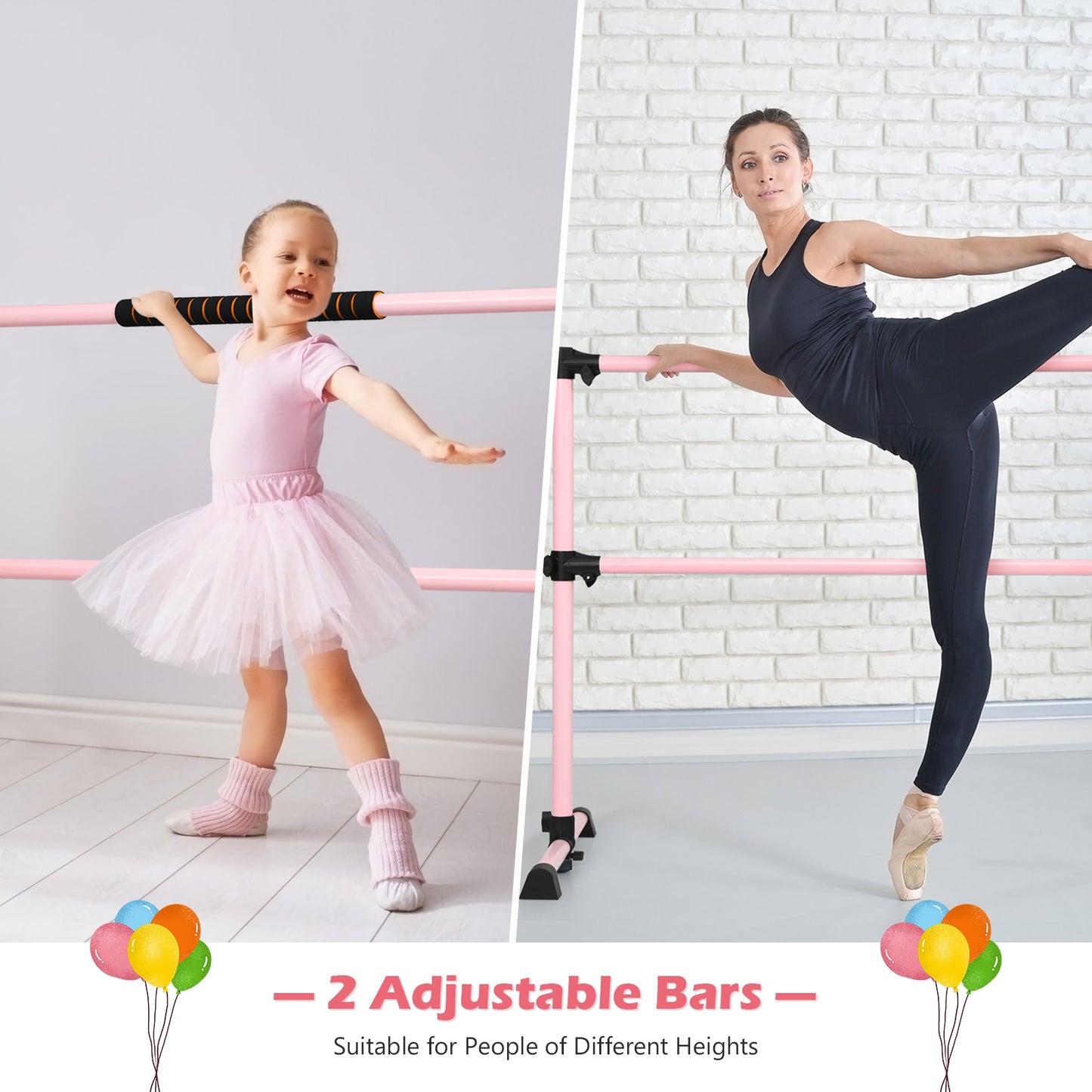4 Feet Portable Freestanding Stable Construction Pilates Ballet Barre with Double Dance Bar, Pink Yoga Accessories at Gallery Canada