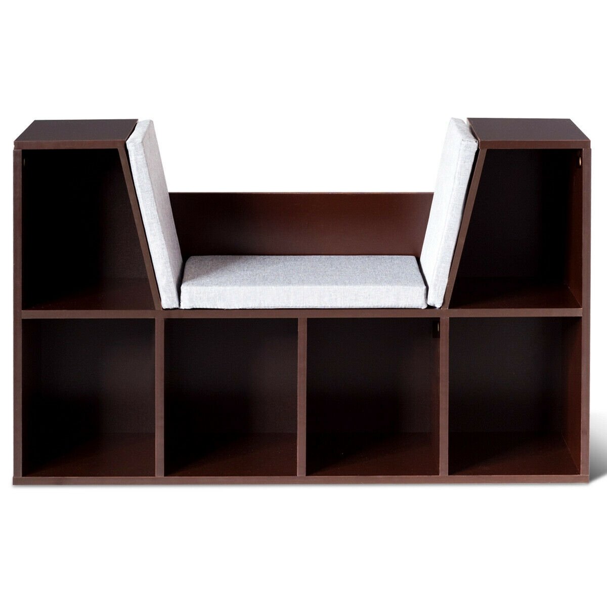 6-Cubby Kid Storage Bookcase Cushioned Reading Nook, Brown at Gallery Canada