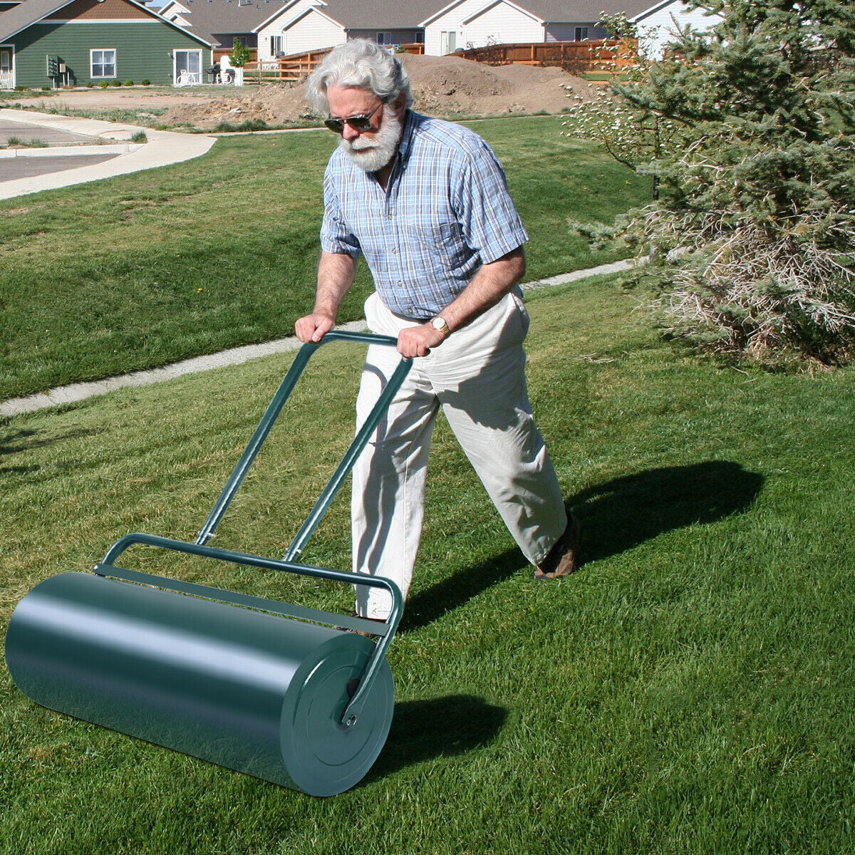 24 x 13 Inch Tow Lawn Roller, Water Filled Metal Push Roller, Green Lawn Care Tools at Gallery Canada