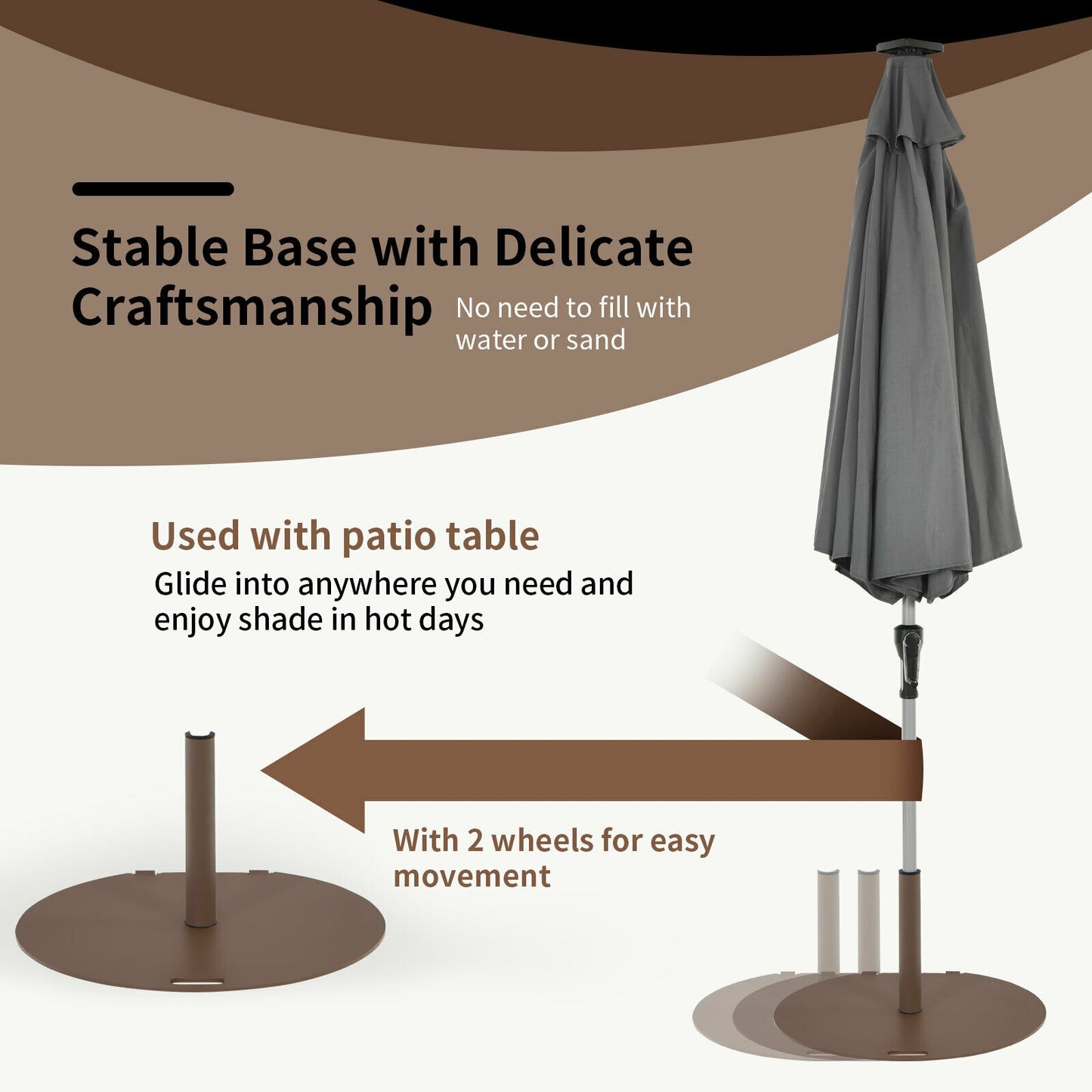 50 Lbs Umbrella Base Stand With Wheels, Brown Outdoor Umbrella Bases at Gallery Canada