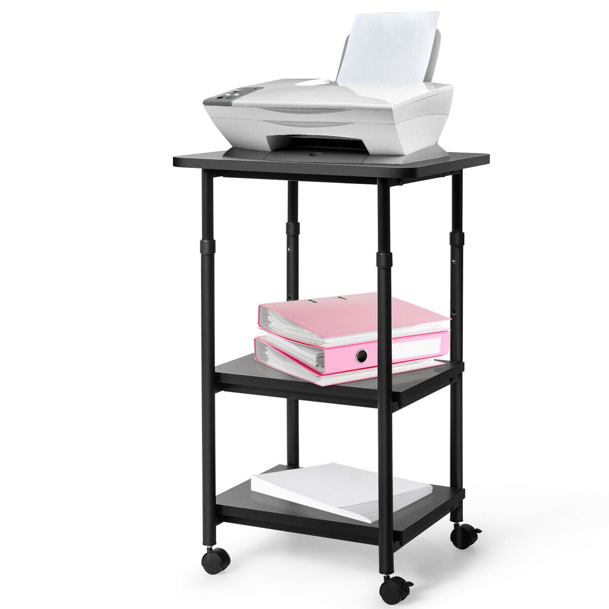 3-tier Adjustable Printer Stand with 360° Swivel Casters, Black Laptop Tables & Printer Stands at Gallery Canada
