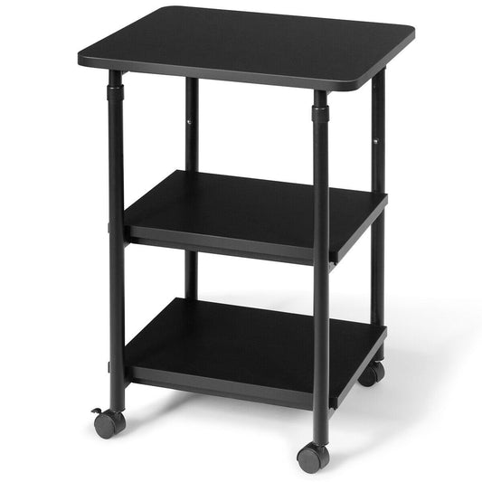 3-tier Adjustable Printer Stand with 360° Swivel Casters, Black