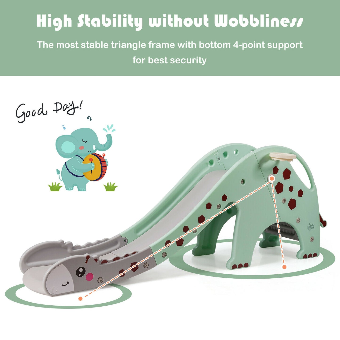 Kids Climber Slide Play Set, Basketball Hoop, Green