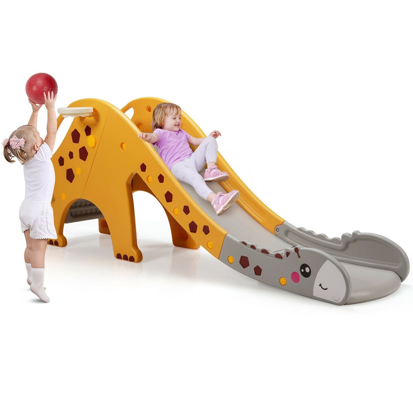 3-in-1 Kids Climber Slide Play Set with Basketball Hoop, Yellow at Gallery Canada