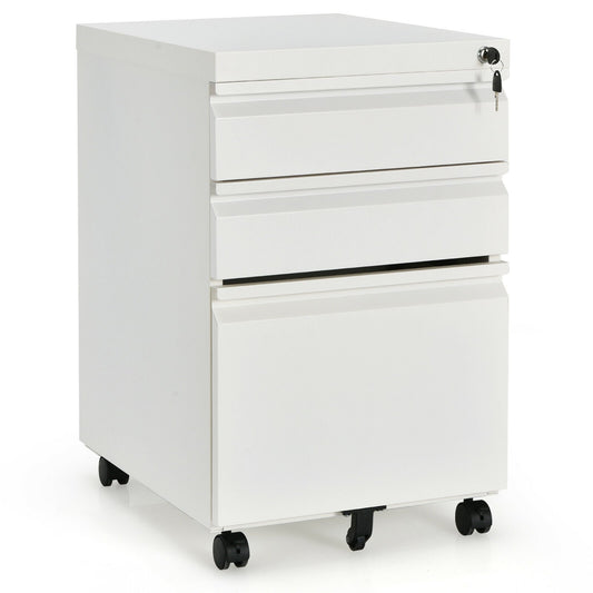 3-Drawer Mobile File Cabinet Stee with Lock, White at Gallery Canada