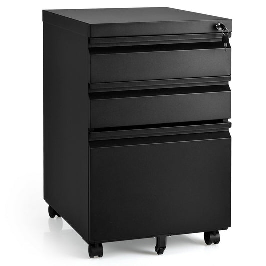 3-Drawer Mobile File Cabinet Stee with Lock, Black at Gallery Canada