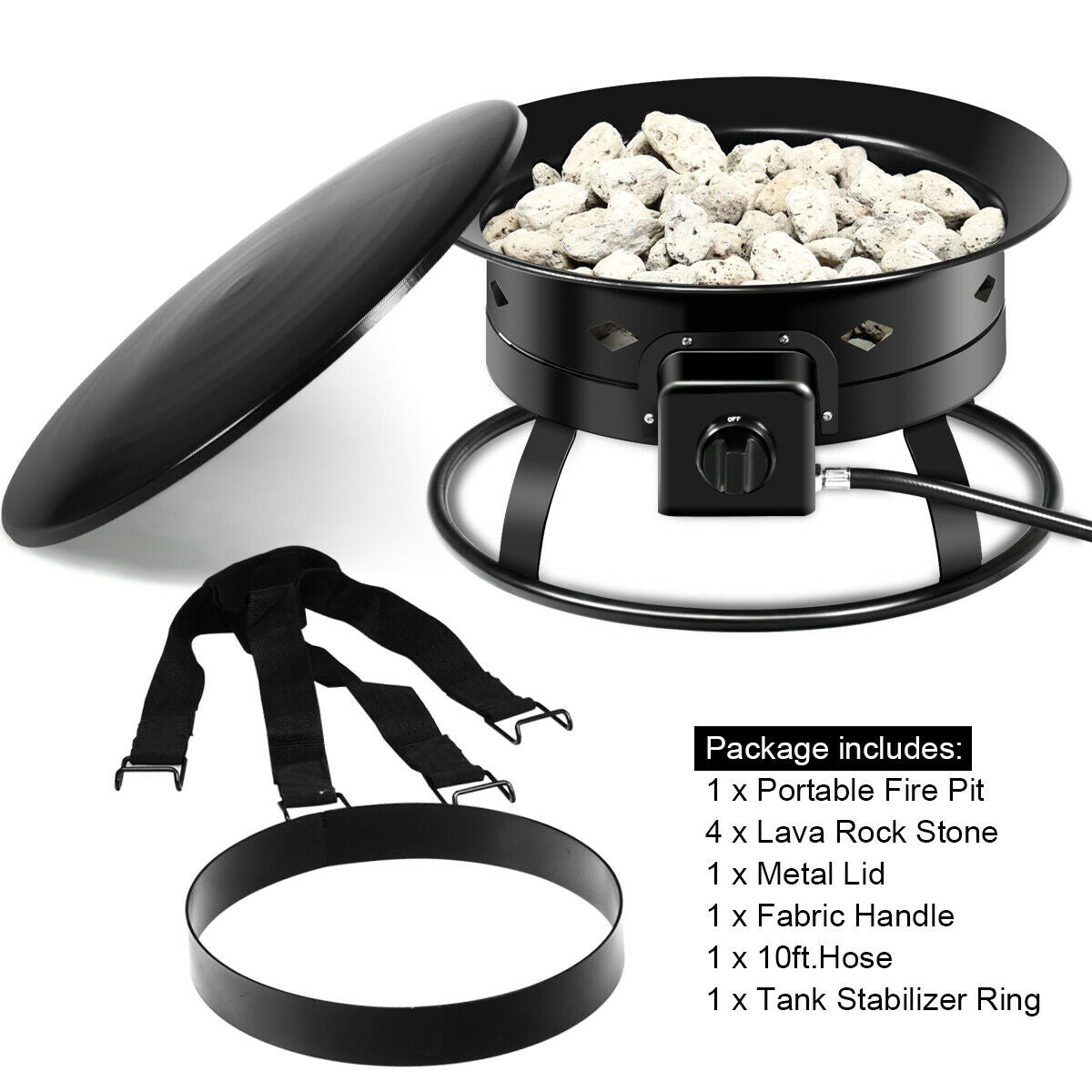 58,000 BTU Firebowl Outdoor Portable Propane Fire Pit, Black Fire Pits at Gallery Canada