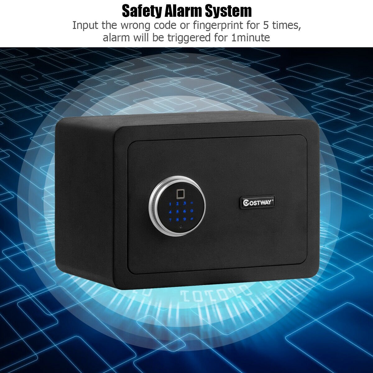 2-Layer Security Safe Deposit Box with Inner LED Light, Black