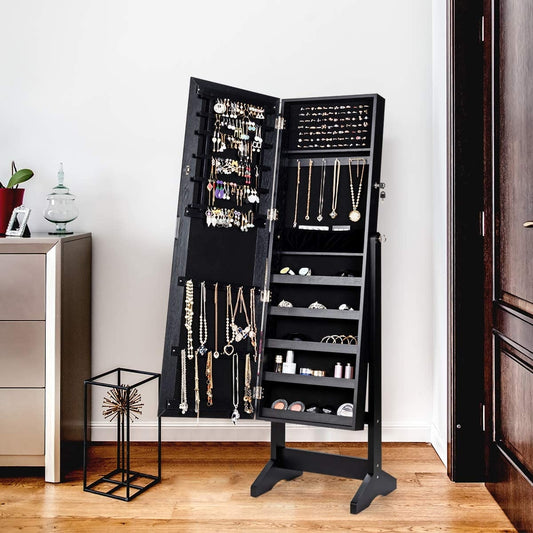 Jewelry Cabinet Stand Mirror Armoire, Large Storage Box, Black Jewelry Armoires Black at Gallery Canada