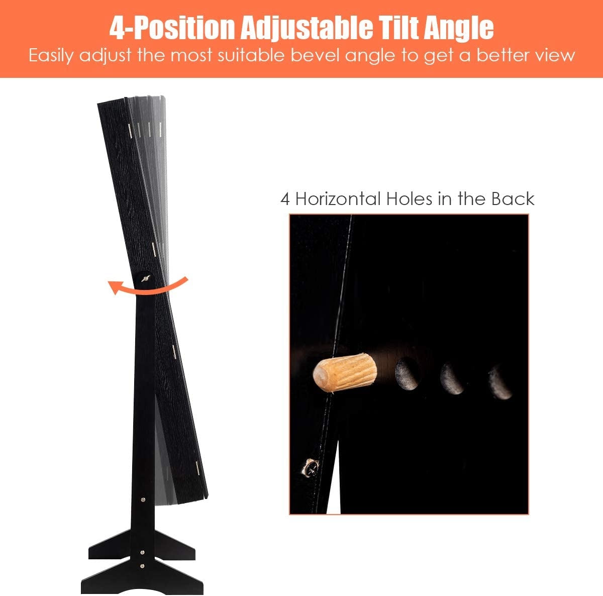 Jewelry Cabinet Stand Mirror Armoire with Large Storage Box, Black Jewelry Armoires at Gallery Canada