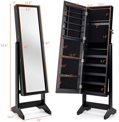 Jewelry Cabinet Stand Mirror Armoire with Large Storage Box, Black at Gallery Canada