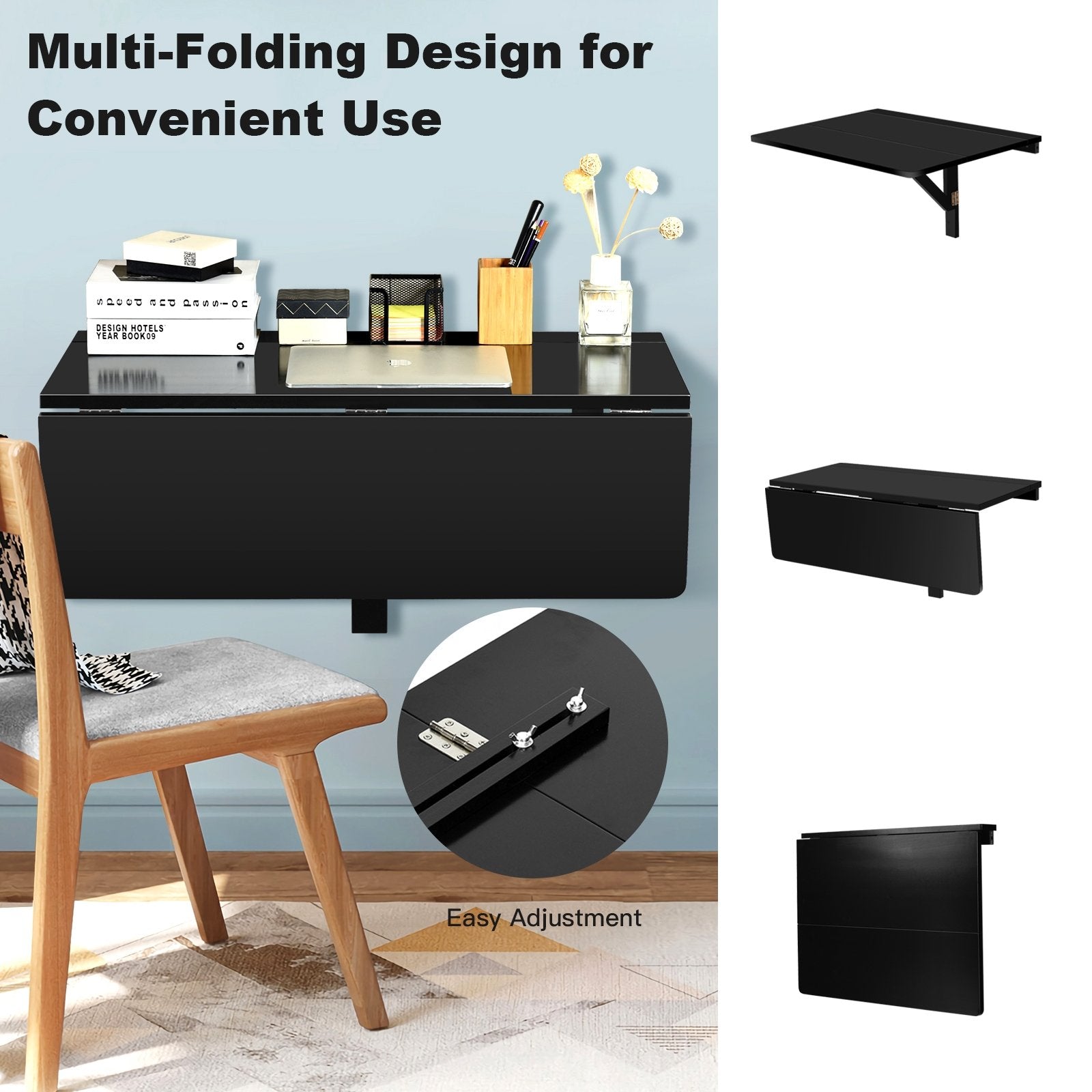 Space Saver Folding Wall-Mounted Drop-Leaf Table, Black at Gallery Canada