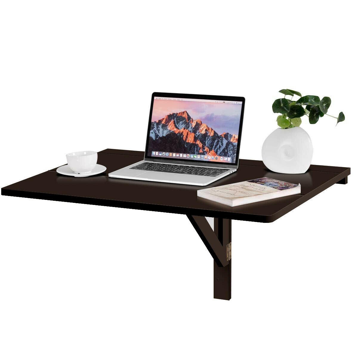 Space Saver Folding Wall-Mounted Drop-Leaf Table, Brown at Gallery Canada