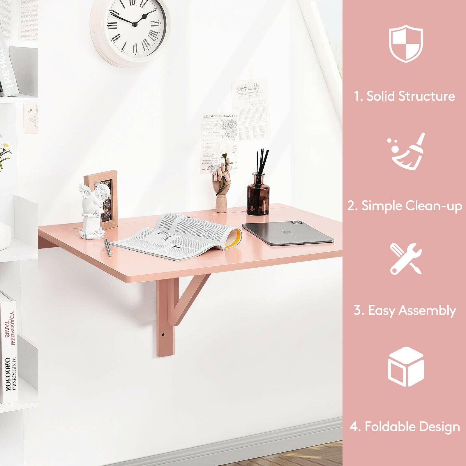 Space Saver Folding Wall-Mounted Drop-Leaf Table, Pink at Gallery Canada
