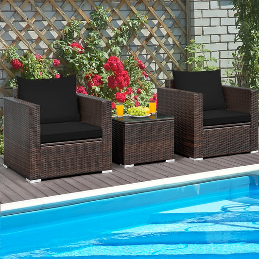 3 Pcs Patio Rattan Furniture Set, Black Patio Conversation Sets Black at Gallery Canada