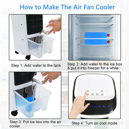 Evaporative Portable Air Cooler Fan Humidifier with Remote Control for Home and Office, Black & White