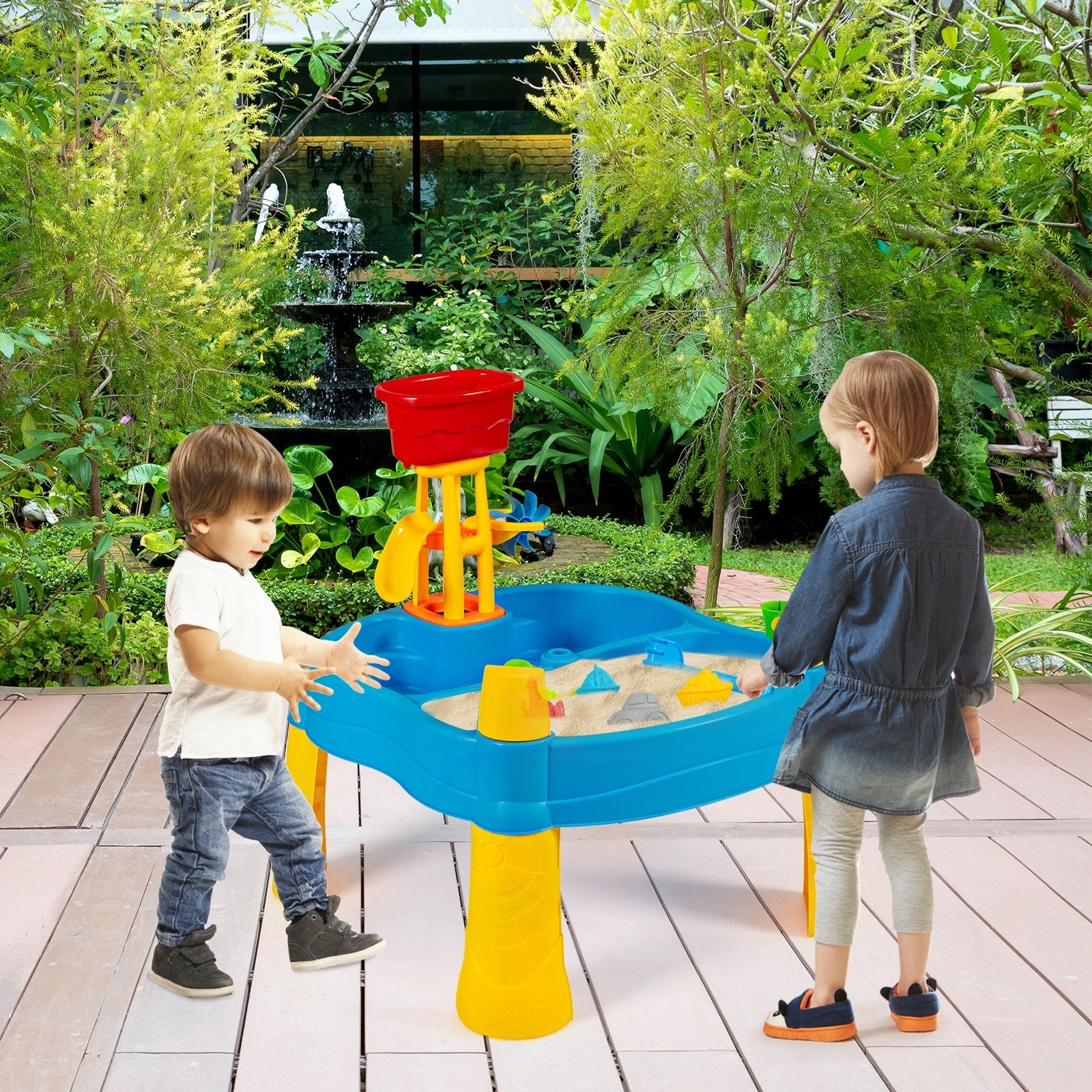 Kids Sand and Water Table for Toddlers with Umbrella and 18 Pieces Accessory Set, Multicolor at Gallery Canada