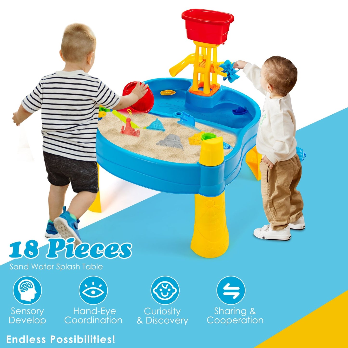 Kids Sand and Water Table for Toddlers with Umbrella and 18 Pieces Accessory Set, Multicolor at Gallery Canada
