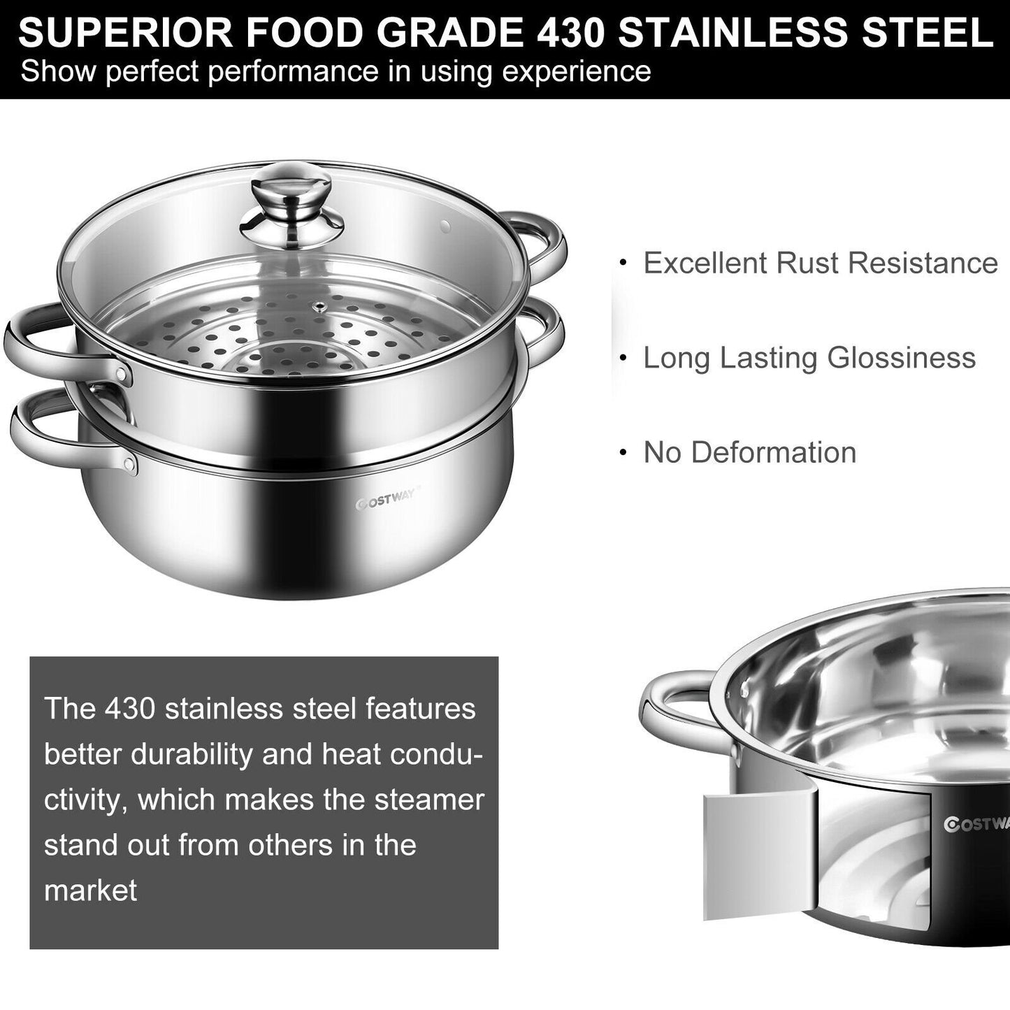 9.5 QT 2 Tier Stainless Steel Steamer Cookware Boiler at Gallery Canada