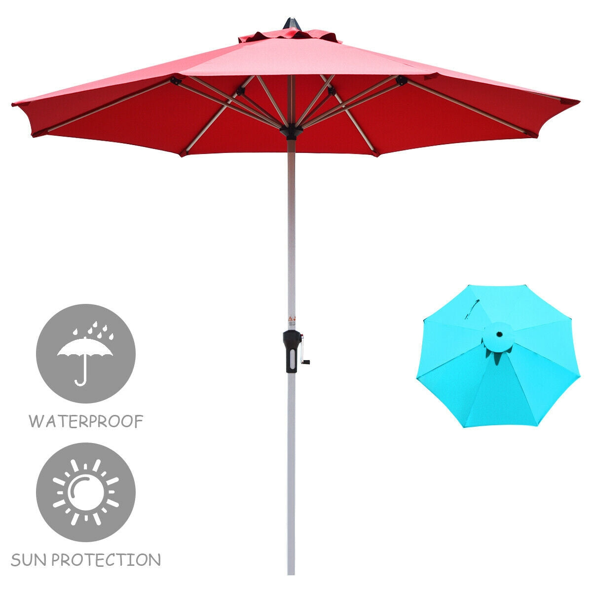 9 Feet Patio Umbrella, Aluminum Pole, Dark Red