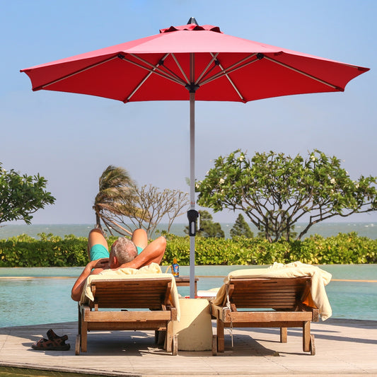 9 Feet Patio Umbrella, Aluminum Pole, Dark Red Outdoor Umbrellas Dark Red at Gallery Canada