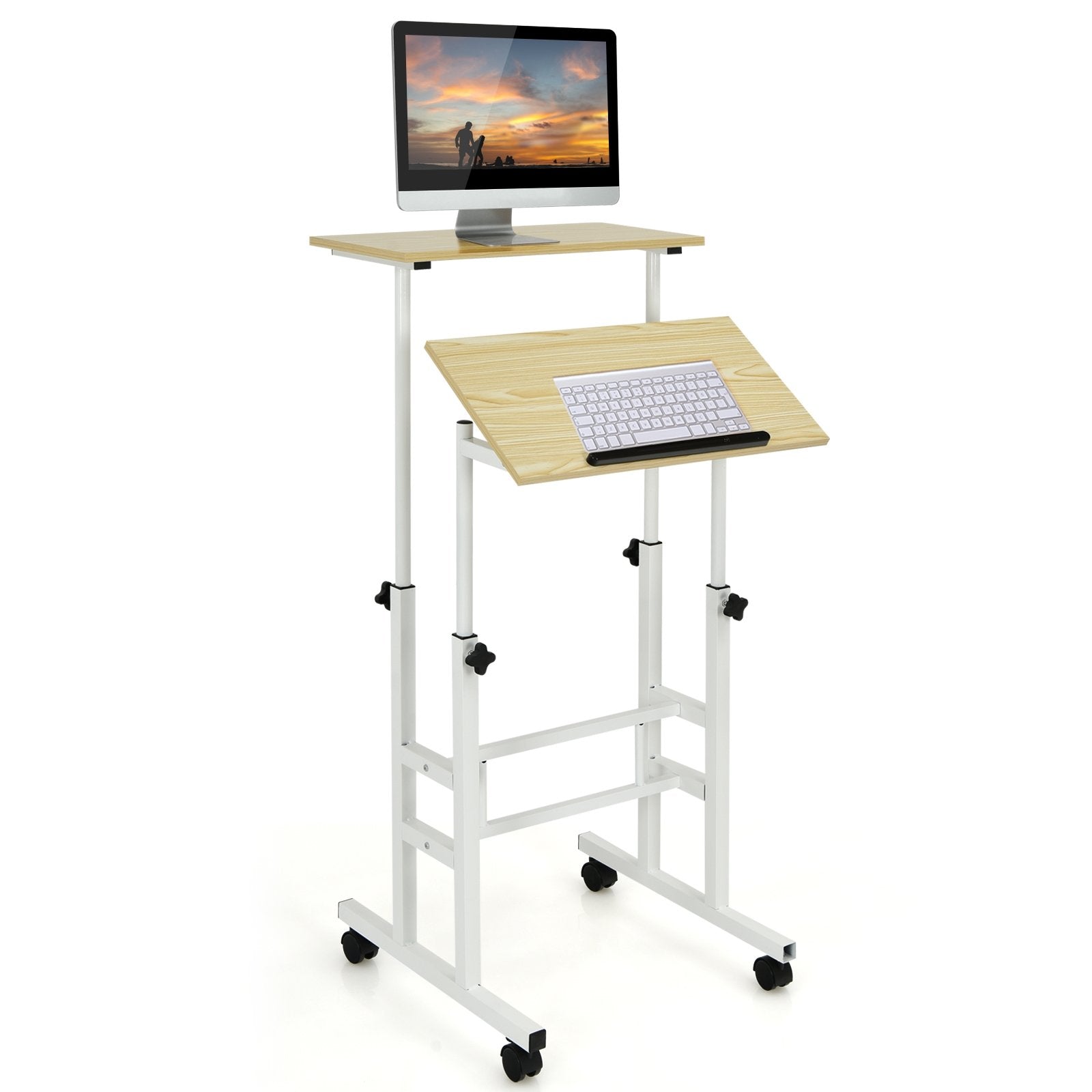 Height Adjustable Mobile Standing Desk with rolling wheels for office and home, Natural at Gallery Canada
