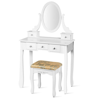 Vanity Make Up Table Set Dressing Table Set with 5 Drawers, White at Gallery Canada
