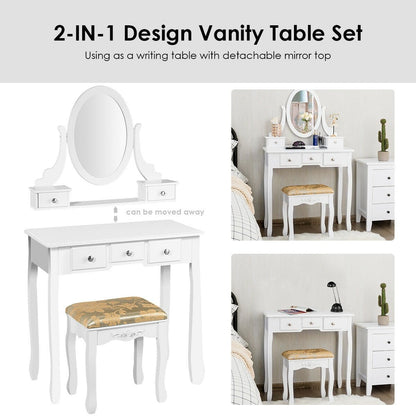 Vanity Make Up Table Set Dressing Table Set with 5 Drawers, White at Gallery Canada